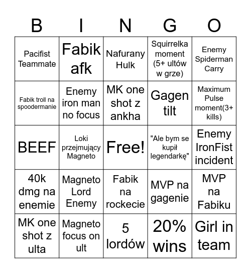 MARVEL RIVALS BINGO Card