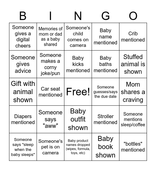 baby shower bingo Card