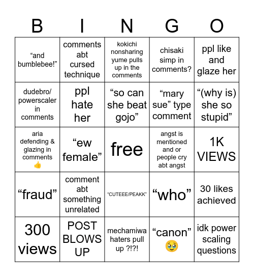 Chisaki Public Drop Predictions Bingo Card