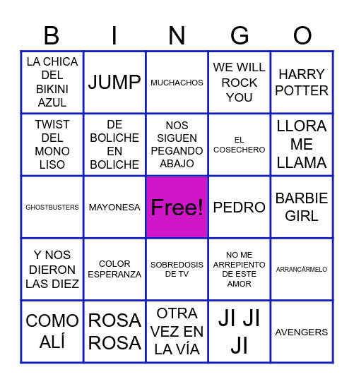 BINGO DE CANCIONES Bingo Card