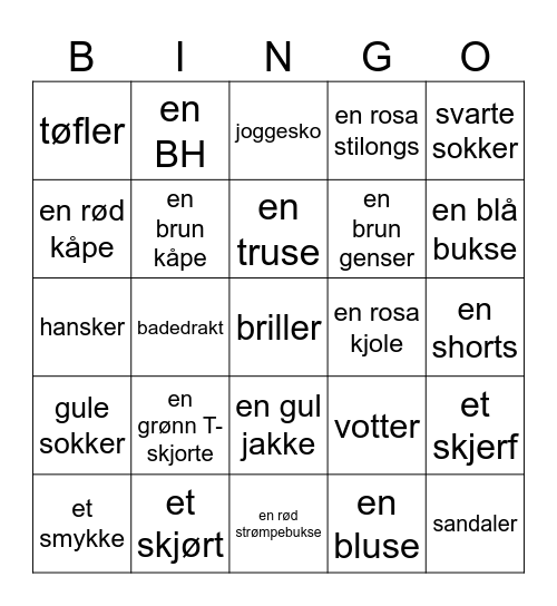 Klær Bingo Card
