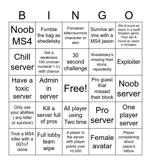 Forsaken bingo Card