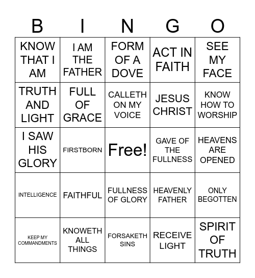 DOCTRINE AND COVENANTS 93 Bingo Card