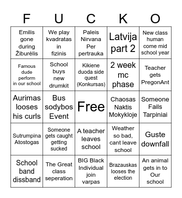 2025-2026 School year bingo Card