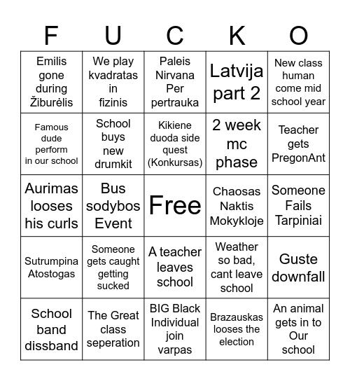 2025-2026 School year bingo Card