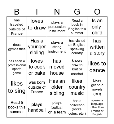 Find someone who Bingo Card