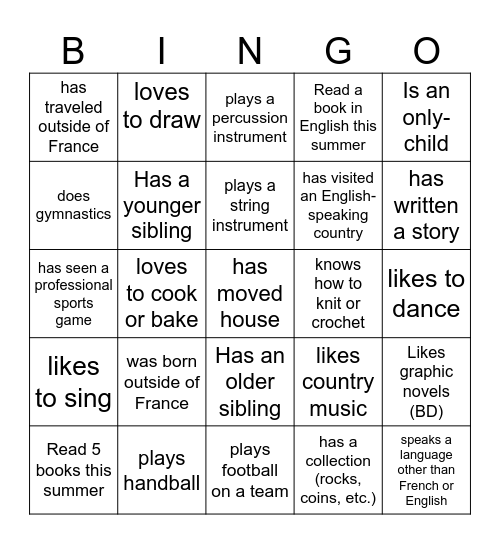 Find someone who Bingo Card