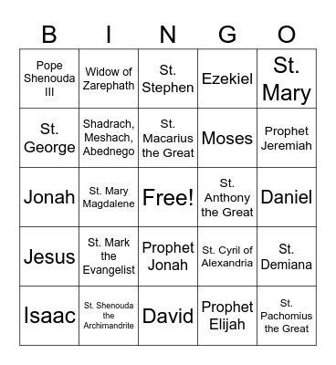 Bible Characters / Saints Bingo Card