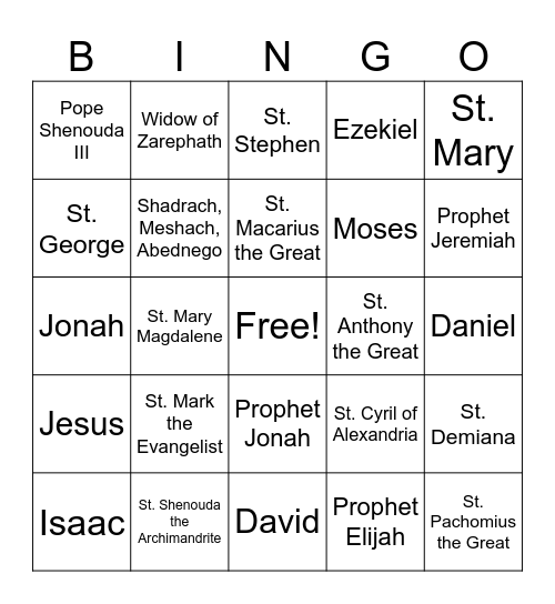 Bible Characters / Saints Bingo Card