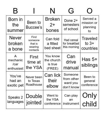 Getting to know you bingo Card