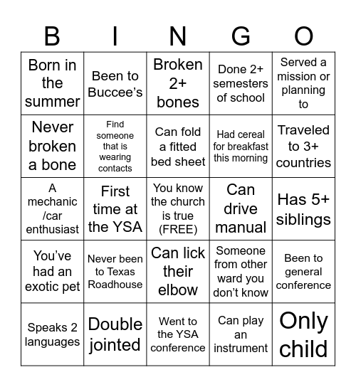 Getting to know you bingo Card