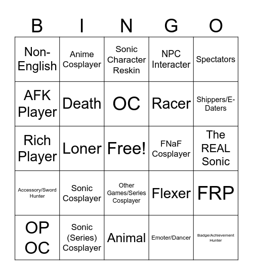 Pulse RP Bingo Card