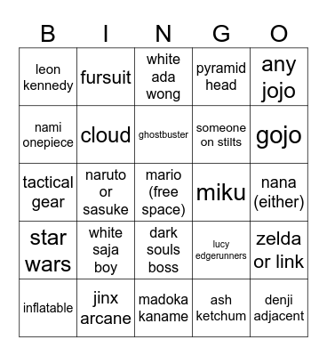 cosplay bingo SJ 2025 Bingo Card