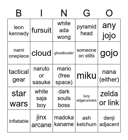 cosplay bingo SJ 2025 Bingo Card