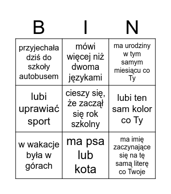 Znajdź osobę, która... Bingo Card