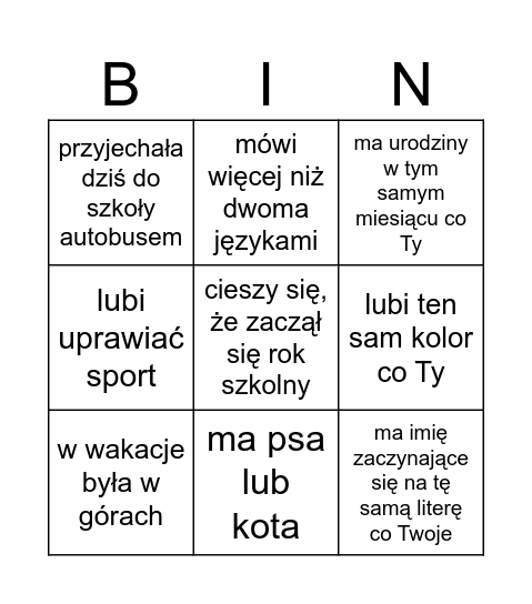 Znajdź osobę, która... Bingo Card