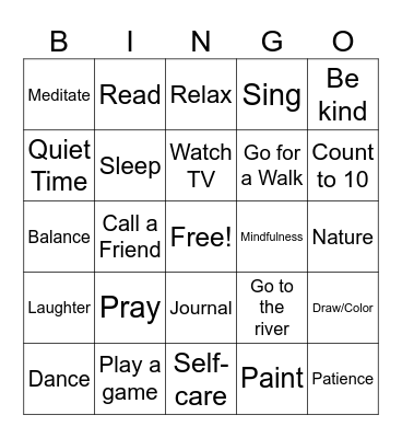 Stress Managment Bingo Card