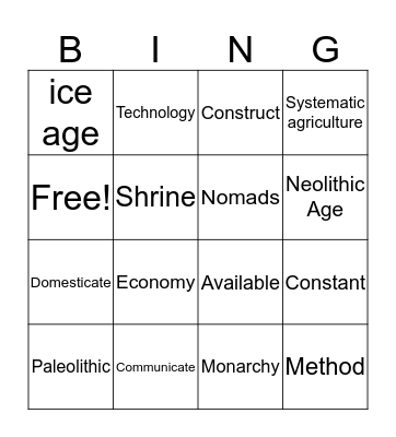 Vocab Bingo Card