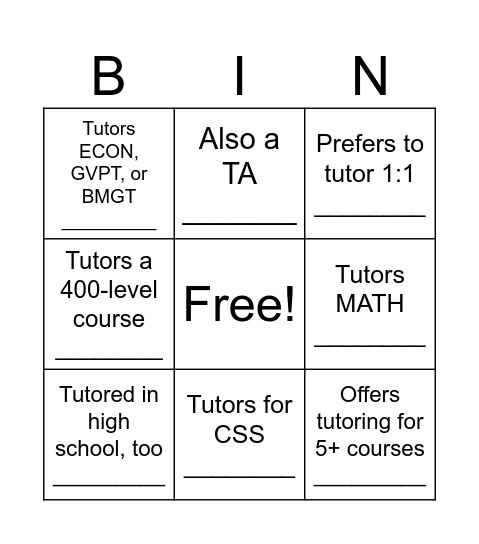 Tutor Training Orientation Bingo! Bingo Card