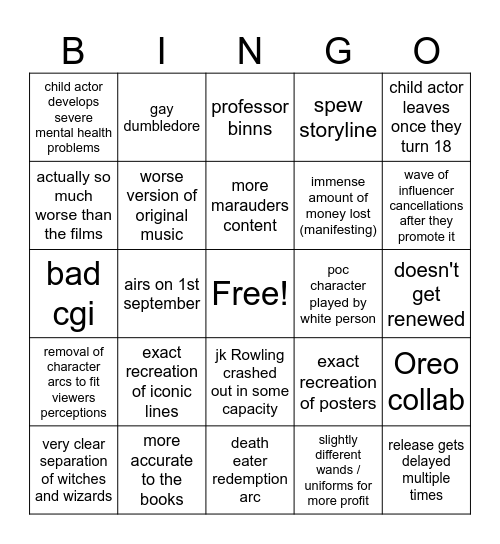 harry potter hbo predictions Bingo Card