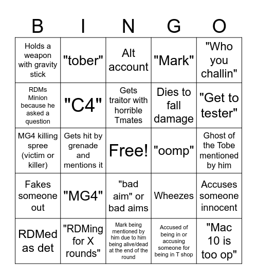 VicgamerX TTT BINGO!!! Bingo Card