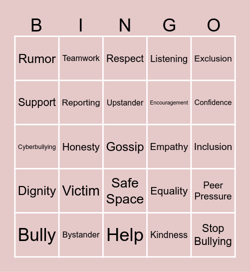 Anti-Bullying Bingo card Bingo Card