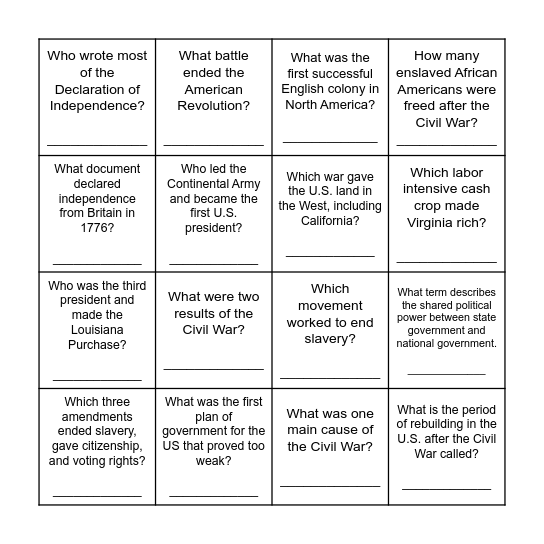 Do you know U.S.? Bingo Card