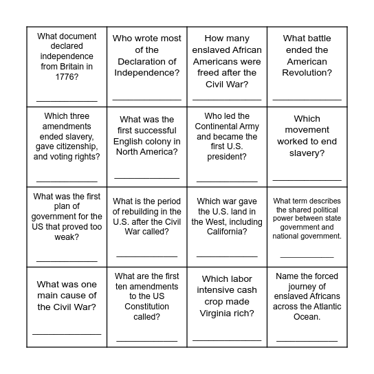 Do you know U.S.? Bingo Card