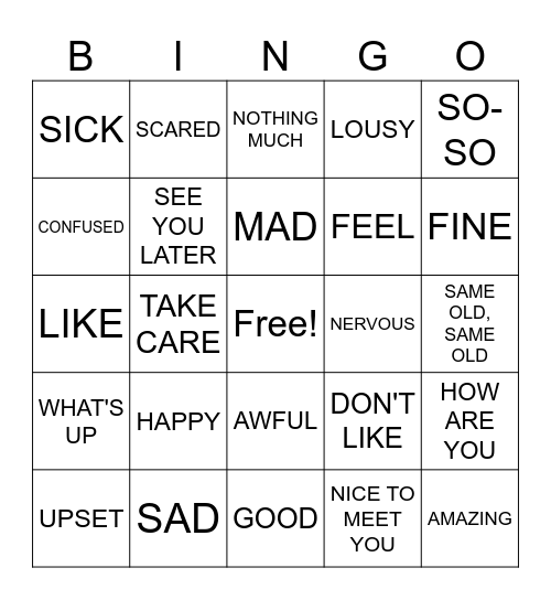 ASL Bingo Card
