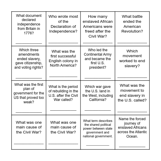 Do you know U.S.? Bingo Card