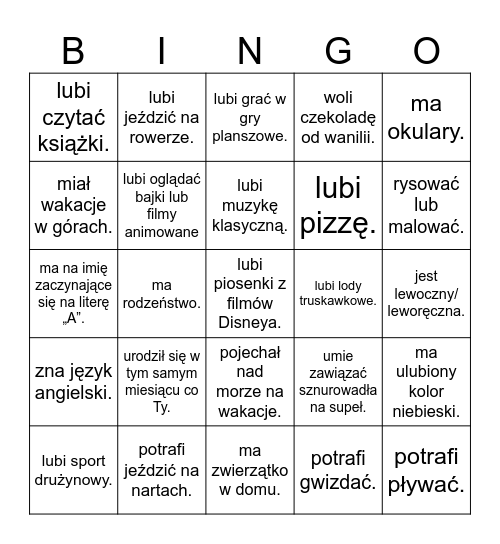 Znajdź kogoś, kto... Bingo Card
