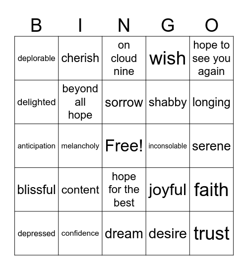 Shades of Meaning - Vocabulary Bingo Card