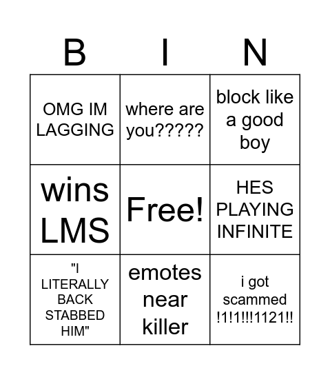 yacosaken Bingo Card