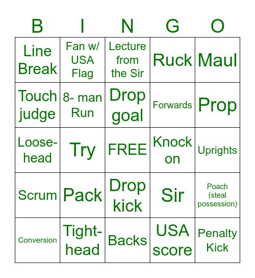 Rugby w/ the GOATS! Bingo Card
