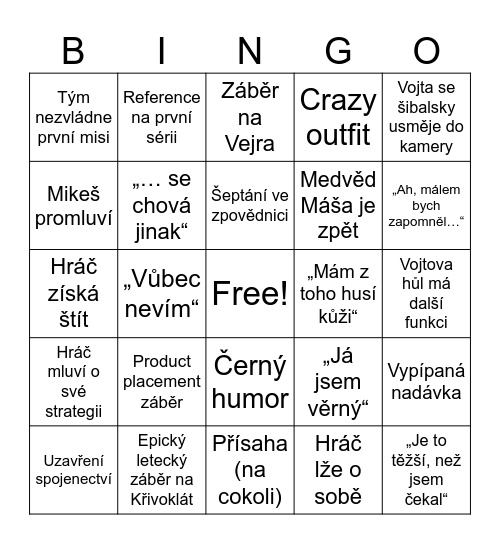 ZRÁDCI E1 Bingo Card