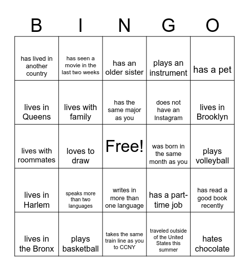 Composition Bingo Card