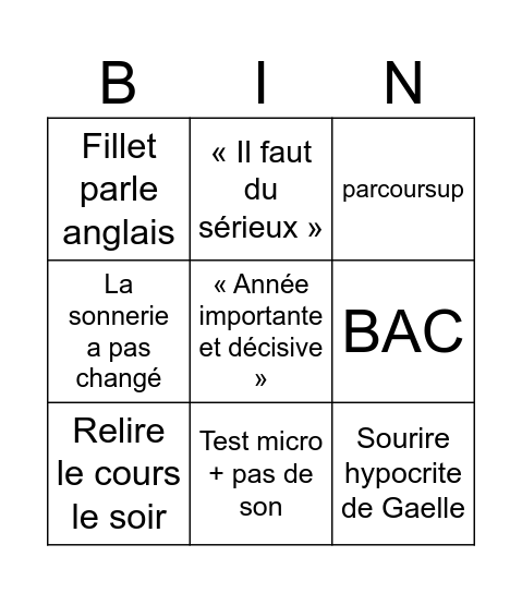 Rentrée Terminale Bingo Card