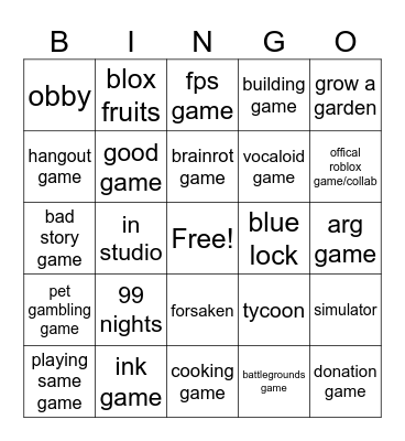 Friendslist Bingo Card