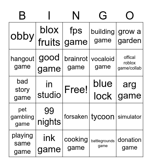 Friendslist Bingo Card