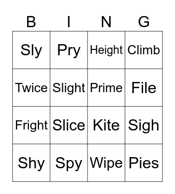 Long i sound Bingo Card