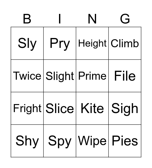 Long i sound Bingo Card