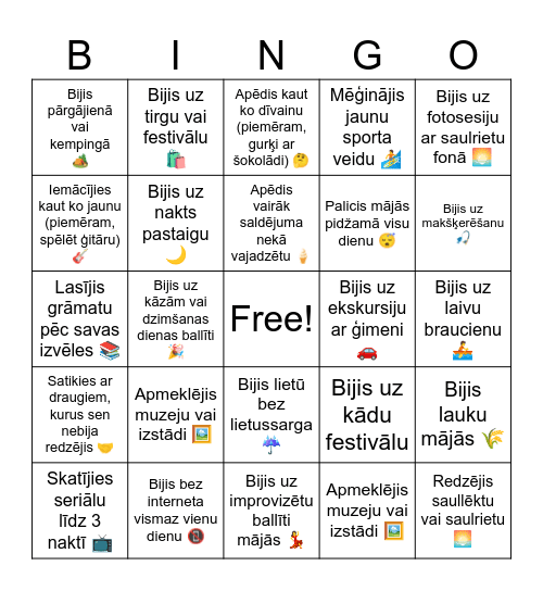 Brīvlaiks 11.c Bingo Card
