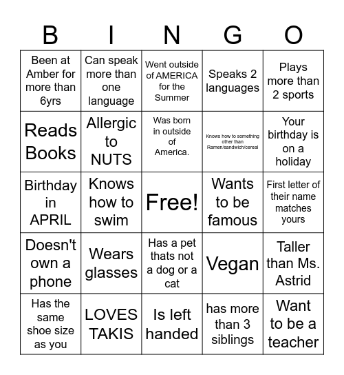Are we Similar? Bingo Card