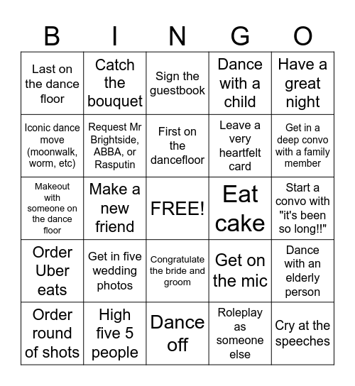 Wedding Bungo Bingo Card