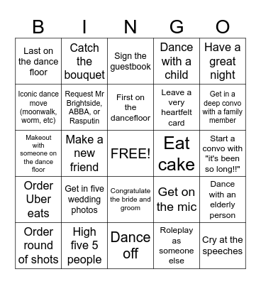 Wedding Bungo Bingo Card