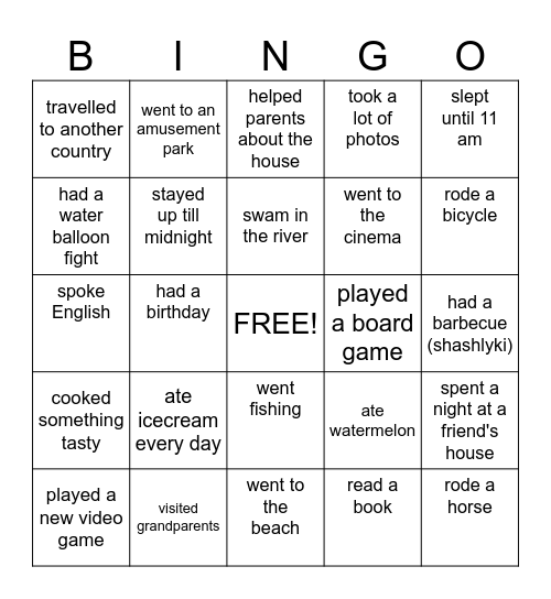 Find someone who... Summer Bingo Card