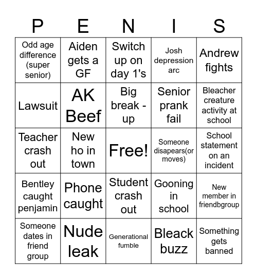 Sophemore Bingo Card