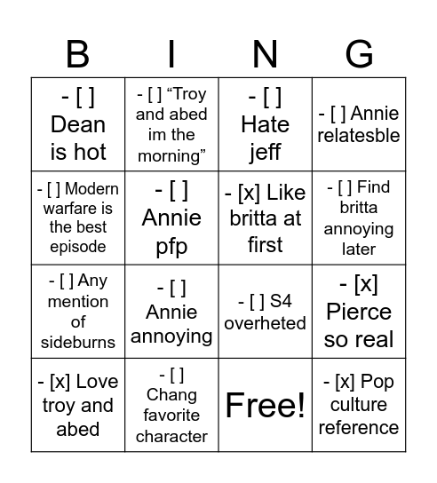 Untitled Bingo Card