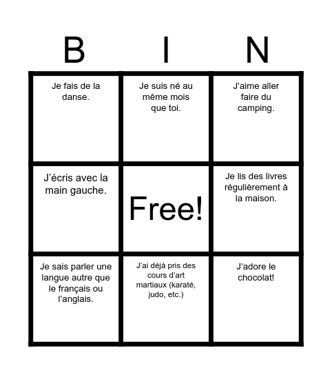 !BINGO HUMAIN! Bingo Card