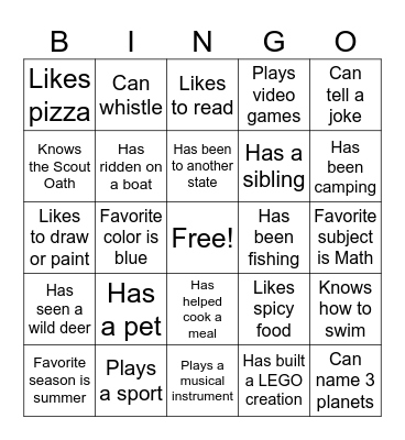 Scout Bingo Card